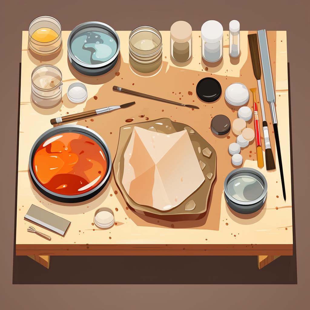 Materials for creating a resin mold arranged on a table