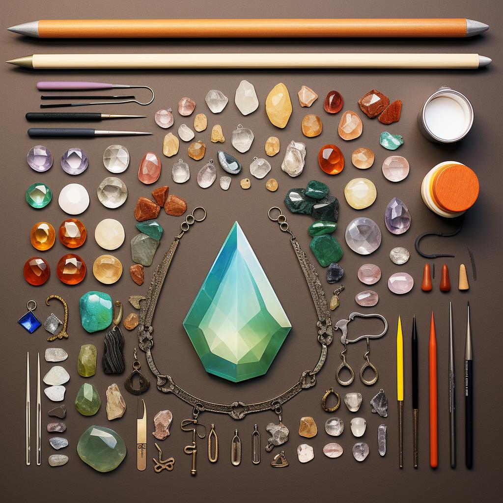 A flat lay of all the materials needed for creating a resin pendant.