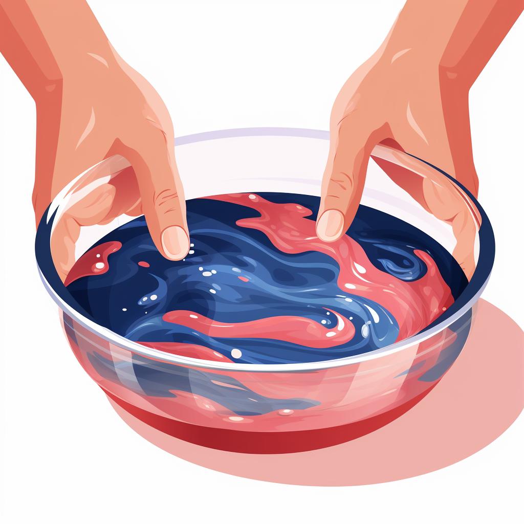 Hands mixing the epoxy resin and hardener in a bowl