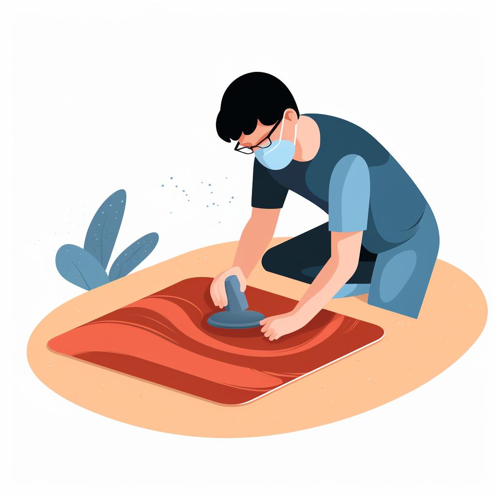 A person sanding a resin art piece evenly with fine-grit sandpaper.