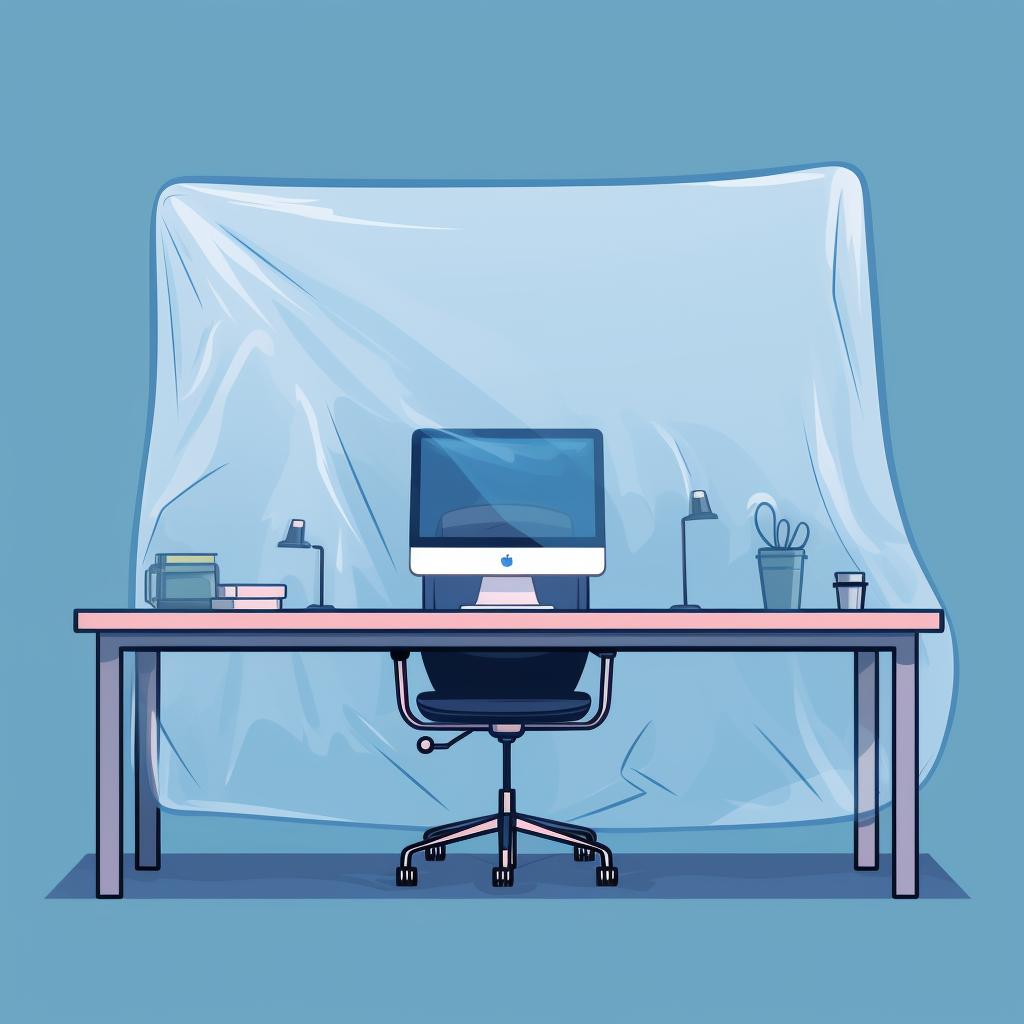 Workspace covered with a plastic sheet