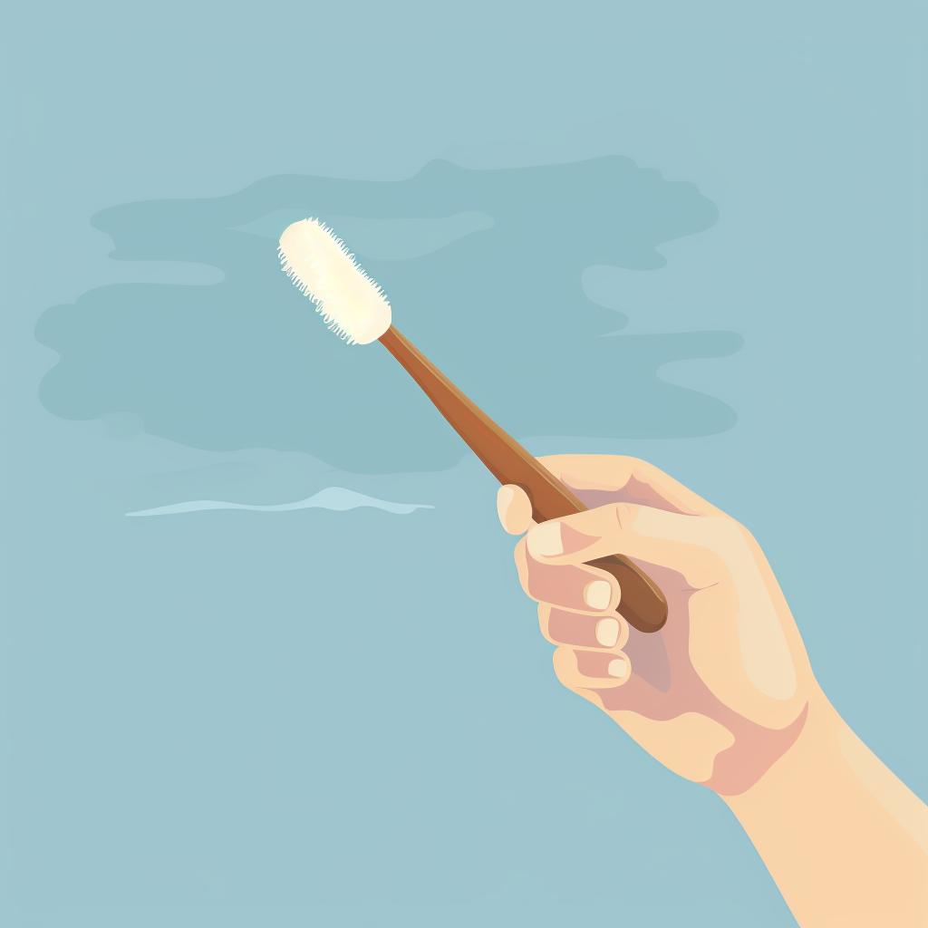 Hand holding a toothbrush scrubbing a resin brush.