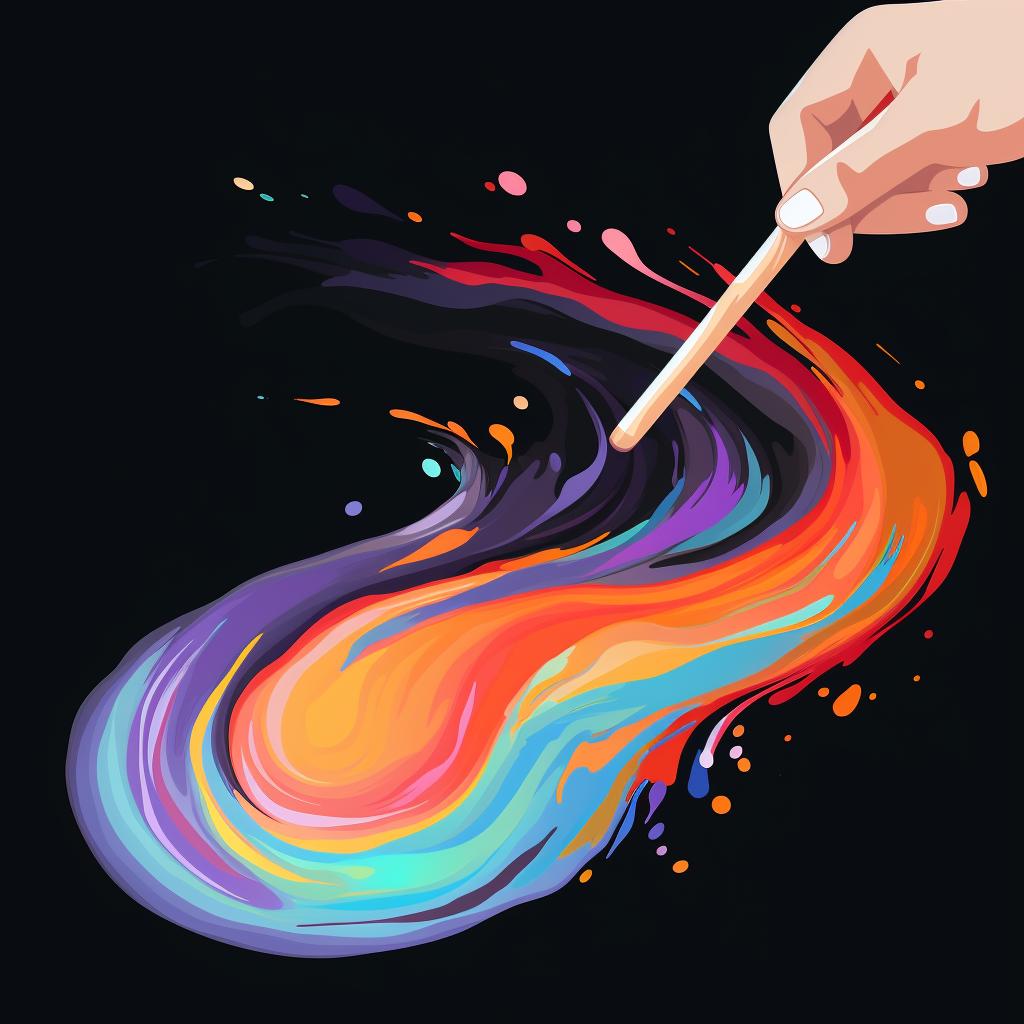 A stick being used to swirl the colors in the resin.